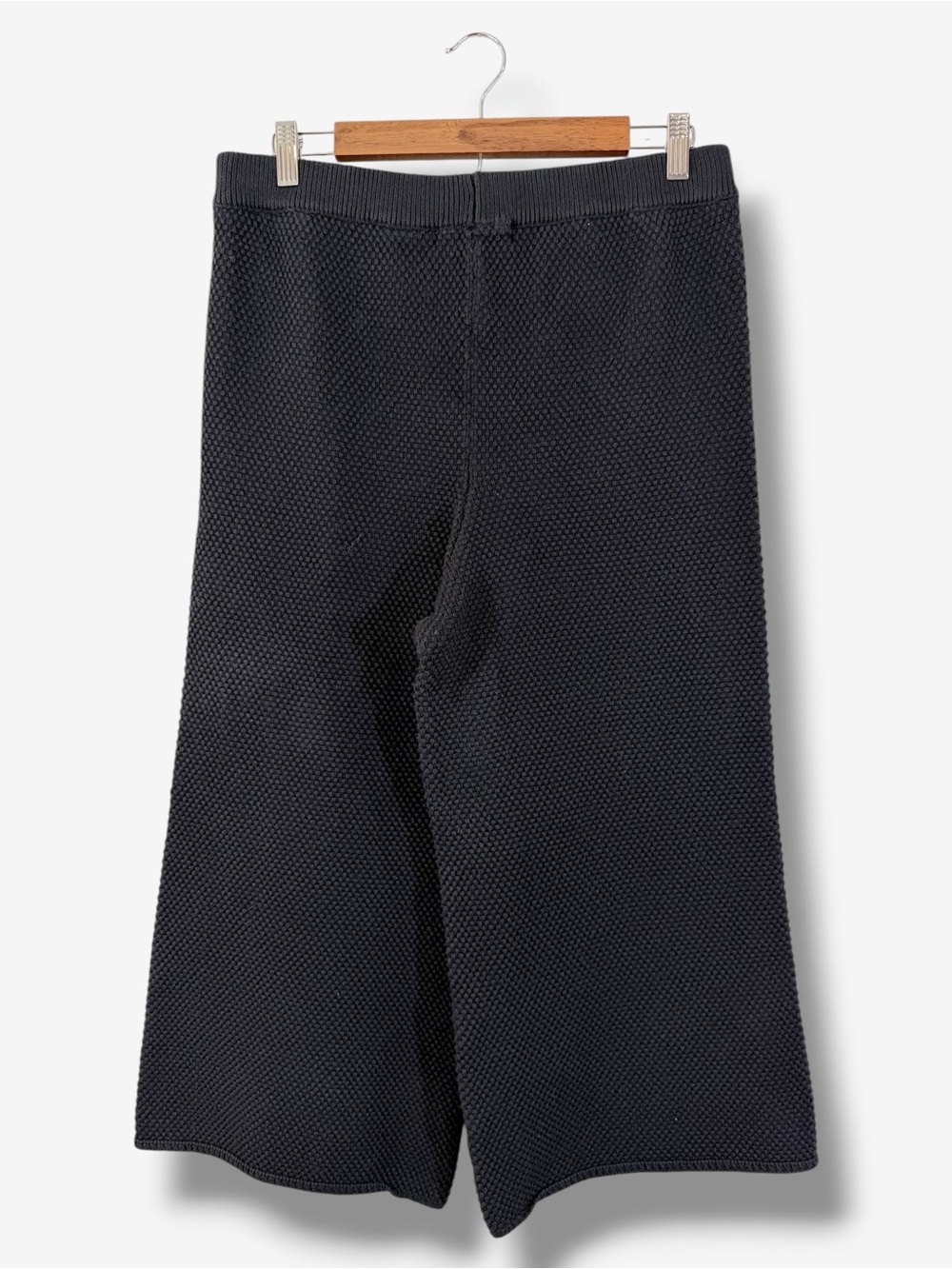 Free People Beach Hailee Pants Size L Black Waffle Knit Wide Leg Crop Minimalist - Picture 5 of 11